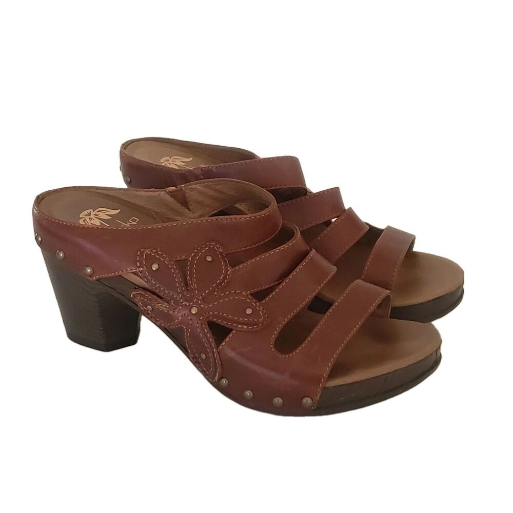 Dansko Womens Brown Leather Nigella Block Heel Sandals Size 38 Studded Floral